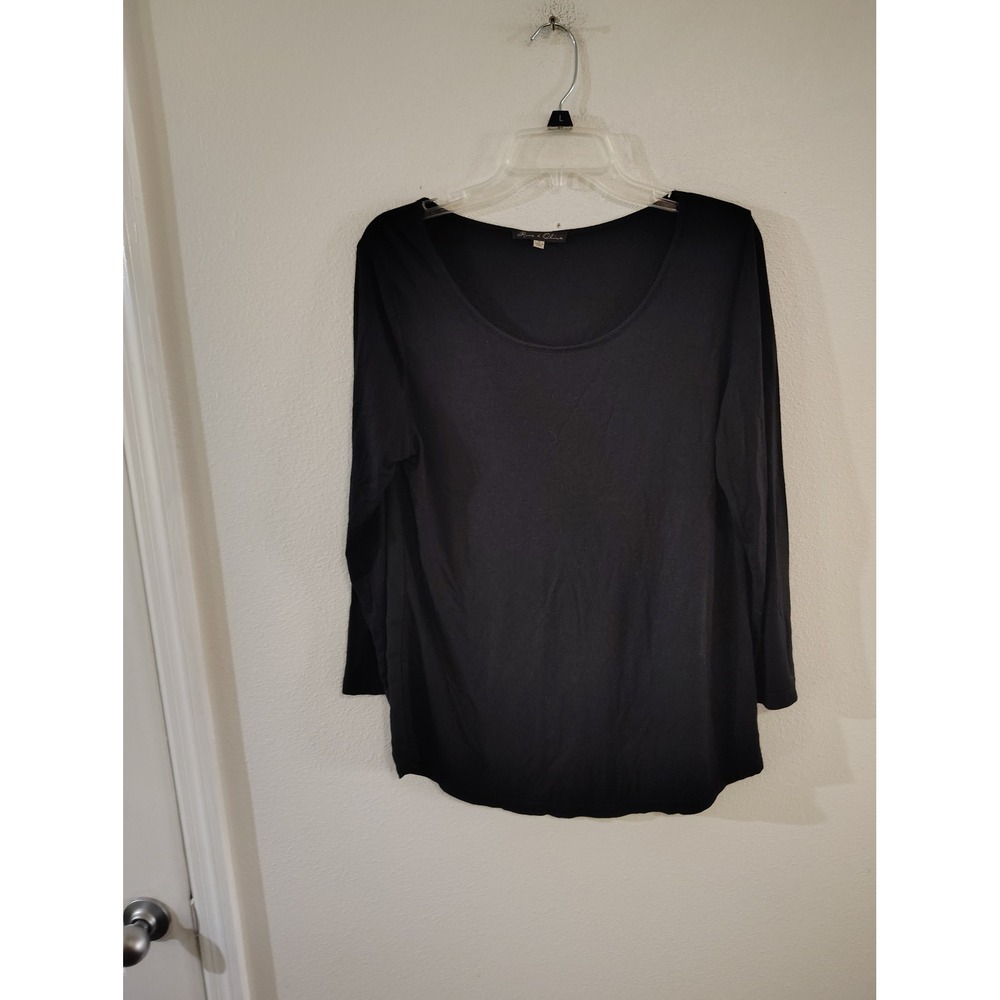 Rose & Olive Womens Small Black Long Sleeve Top Abstract Print Button Back Scoop